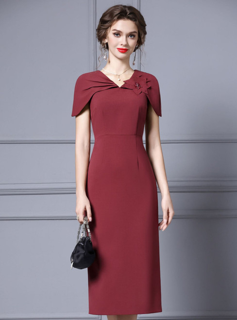 Simple Burgundy V-neck Beading Mother Of The Bride Dress