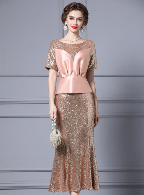 Mermaid Sequins Short Sleeve Mother Of The Bride Dress