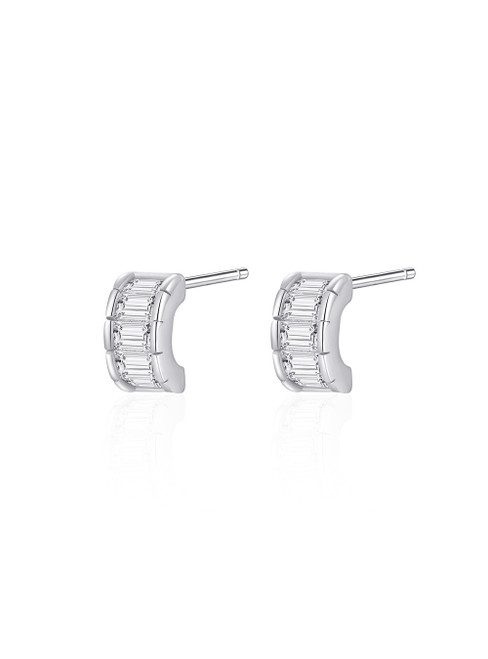 S925 Silver Zircon Rectangular Crystal Earrings
