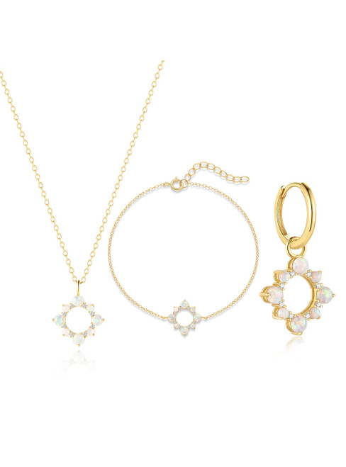 S925 Sterling Silver Diamond Necklace Bracelet Earrings Set