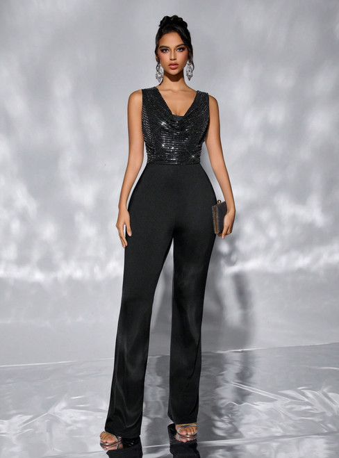 Loose Wide-leg Sequined Jumpsuit