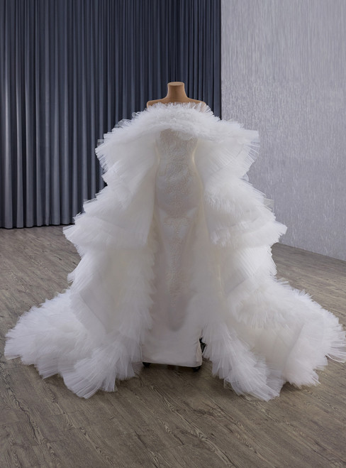 White Mermaid Tulle Appliques Wedding Dress