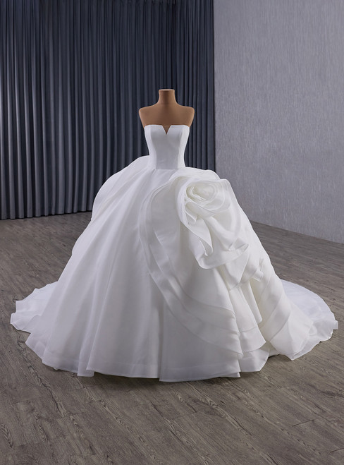 Ball Gown White Strapless 3D Flower Wedding Dress