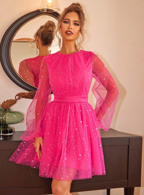 Star Sequined Lantern Sleeve Dress