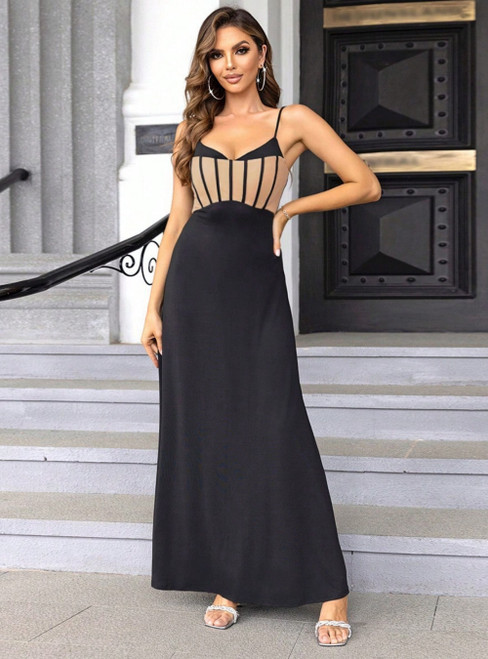 Women Black Sling Long Dress