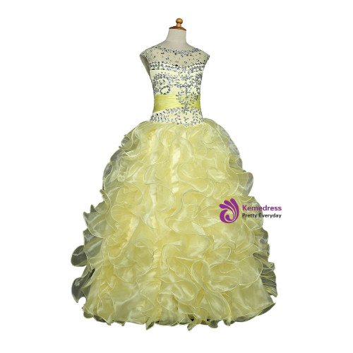 Yellow 2017 Girls Pageant Dresses For Weddings Ball Gown V Organza