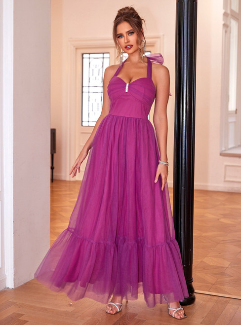 Fuchsia Tulle Halter Long Dress Fuchsia Tulle Halter Long Dress