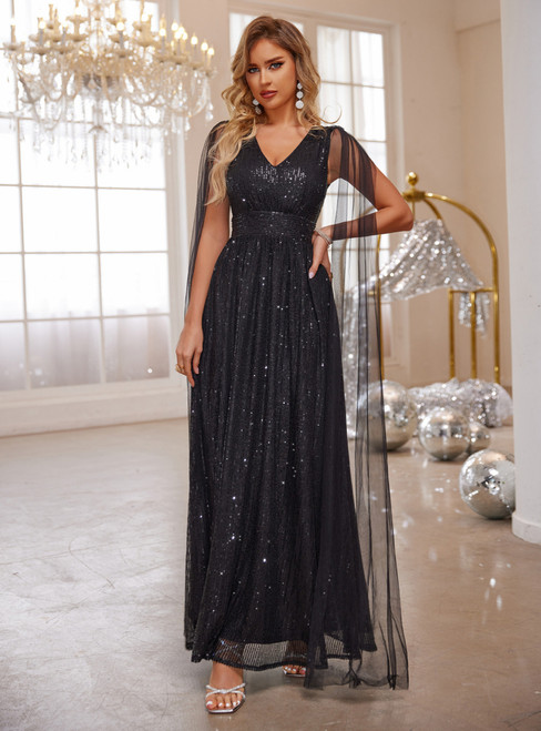 Sexy Black Sequins V-neck Party Dress