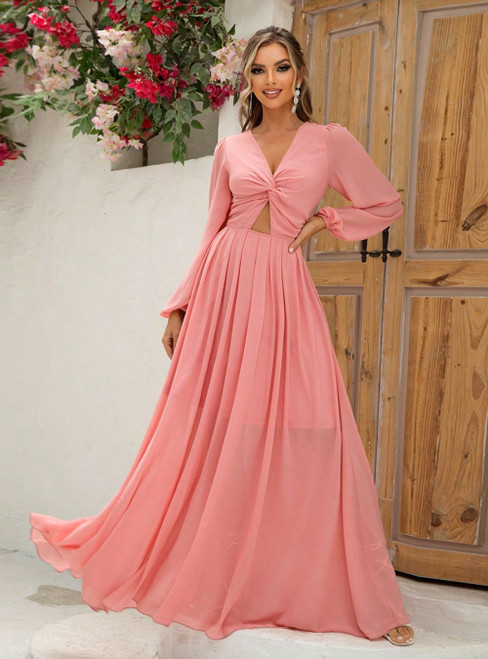 Twist Hollow Lantern Sleeve Dress