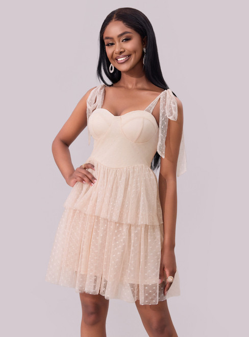 Apricot Tulle Straps Short Party Dress