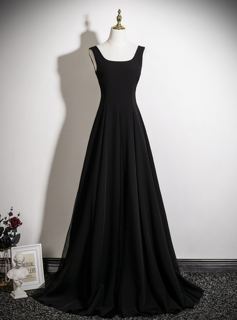 A-line Black Straps Sleeveless Prom Dress
