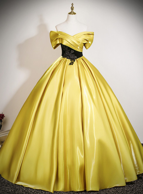 Yellow Satin Off the Shoulder Quinceanera Dress