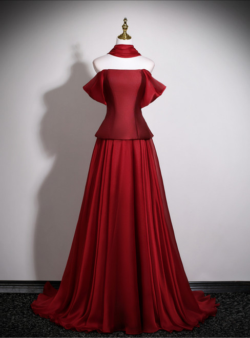 Unique Burgundy Off the Shoulder Prom Dress