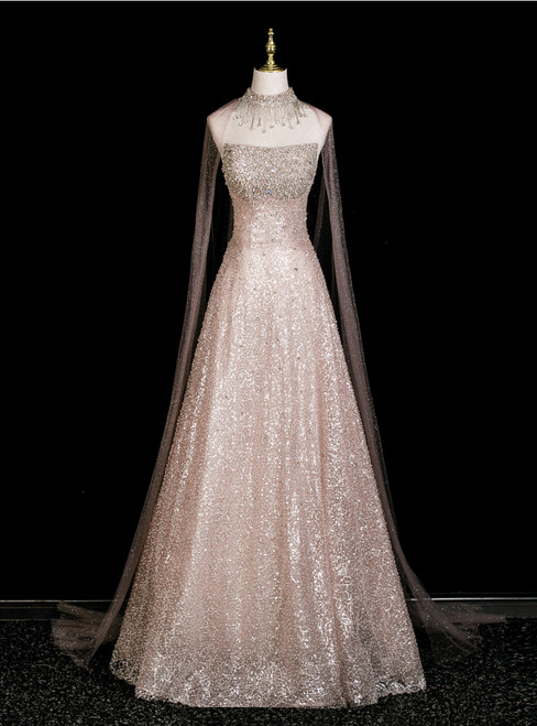 Pink Sequins Off the Shoulder Beading Crystal Prom Dress