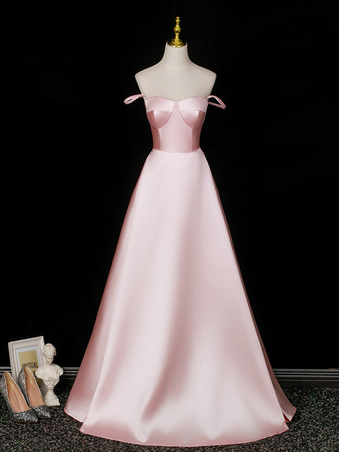 Cheap Pink Satin Spaghetti Straps Prom Dress