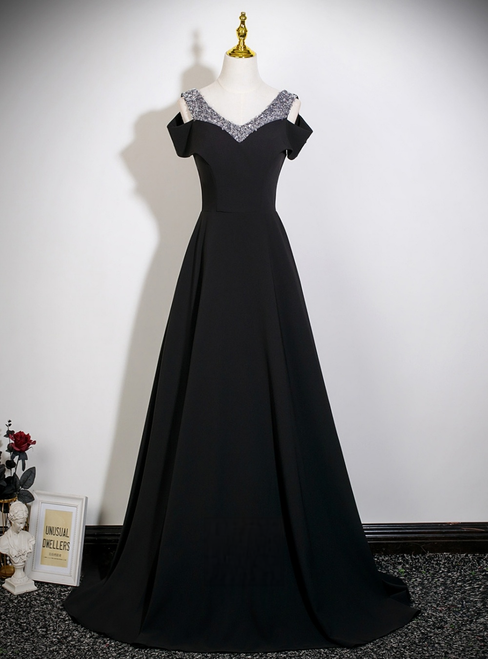 Trendy Black V-neck Sequins Prom Dress