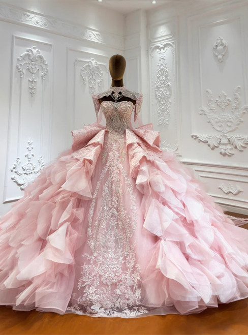 Pink Ball Gown Tulle Appliques Princess Dress 
