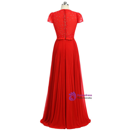 Red 2017 Formal Celebrity Dresses A-line Cap Sleeves V-neck Floor Length
