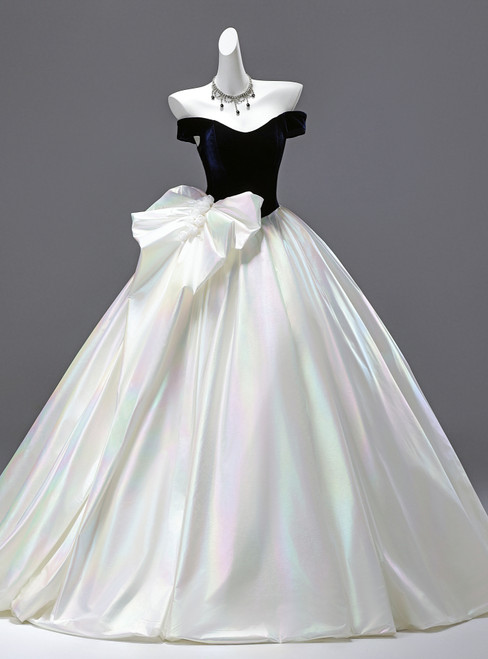 Navy Blue Velvet Off the Prom Dress