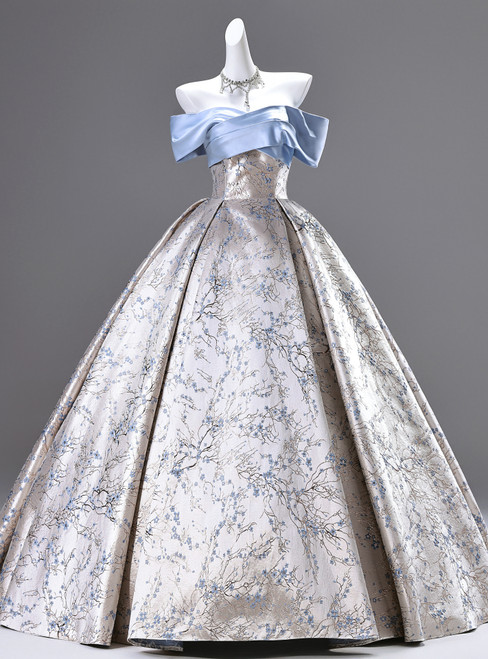 Blue Print Pleats Quinceanera Dress