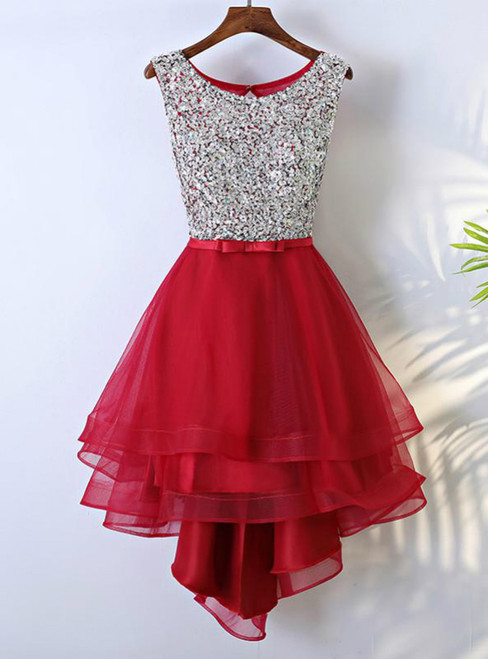 Prom Dress Juniors Homecoming Dresses A-line Scoop Asymmetrical