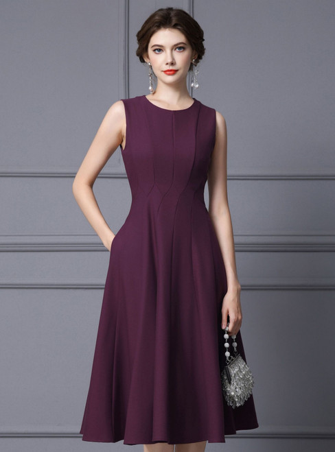 Burgundy Scoop Neck Mother Of The Bride Dress