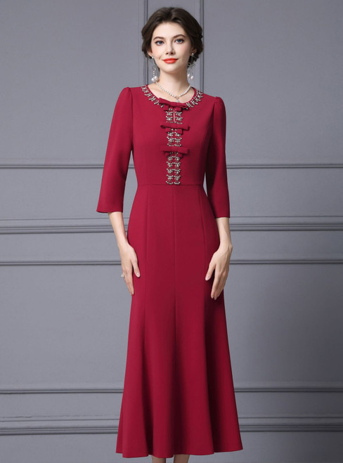 Short Sleeve Scoop Neck Beading Mother Of The Bride Dress