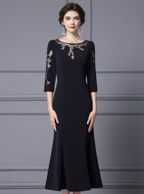 Black Short Sleeve Sequins Mother Of The Bride Dress