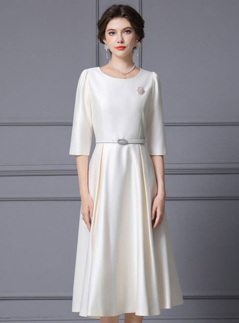 White Satin Short Sleeve Mother Of The Bride Dress
