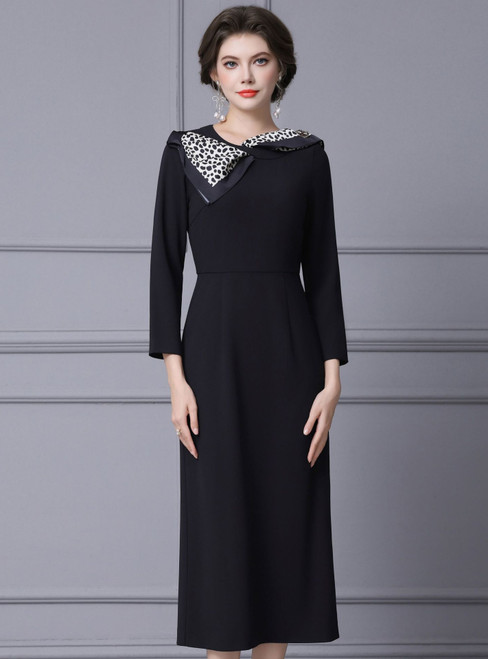 Black Long Sleeve Leopard Stitching Mother Of The Bride Dress