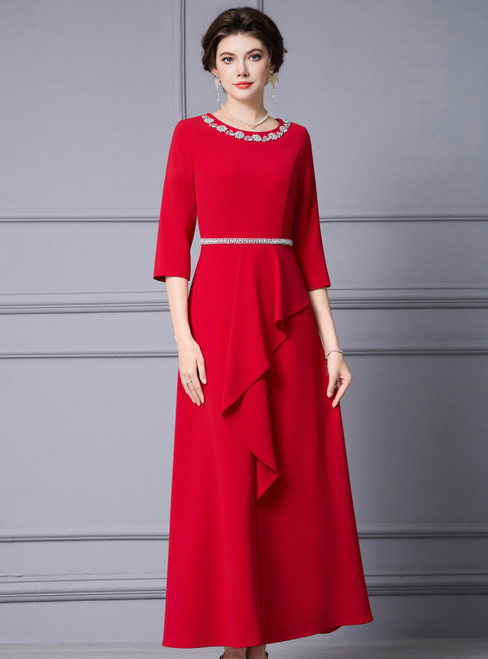 A-Line Pink Short Sleeve Beading Mother Of The Bride Dress