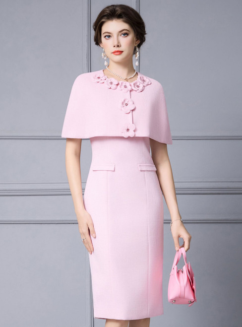 Pink Straps Mother Of The Bride Dress With Shawl