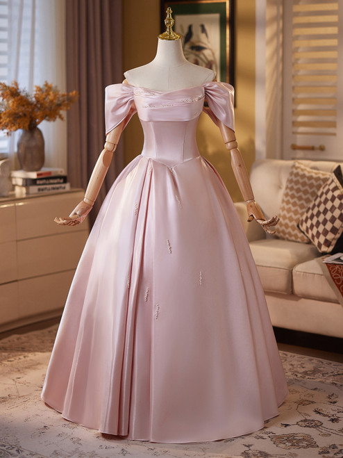 Pink Satin Off the Shoulder Beading Quinceanera Dress