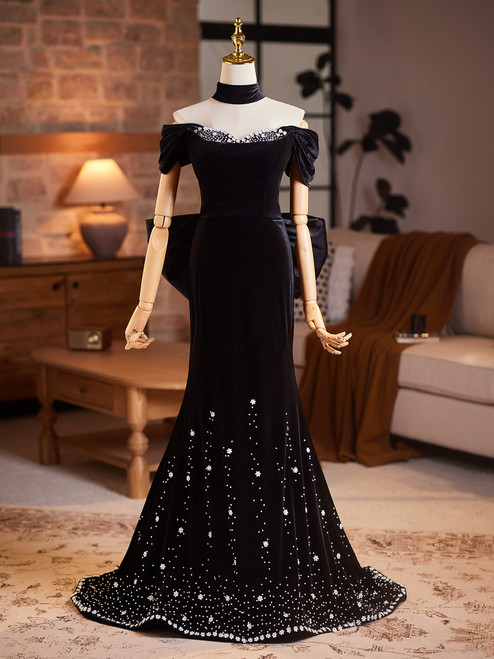 Black Velvet Mermaid Beading Prom Dress