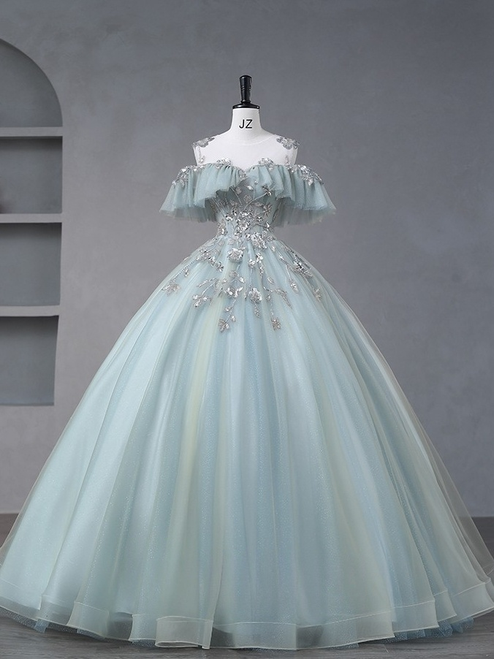Tulle Sequins Appliques Beading Quinceanera Dress