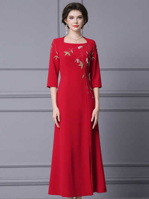 Sexy Red Short Sleeve Beading Mother Of The Bride Dress