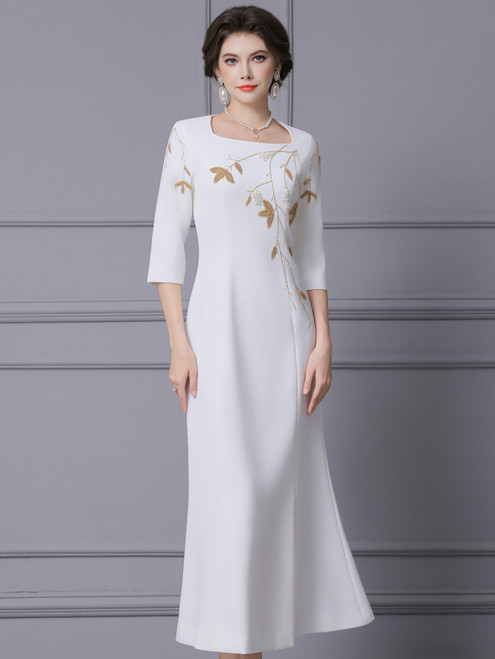 Elegant White Short Sleeve Beading Mother Of The Bride Dress