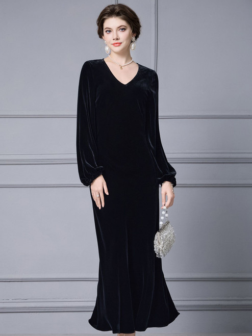 Black Velvet V-neck Mother Of The Bride Dress