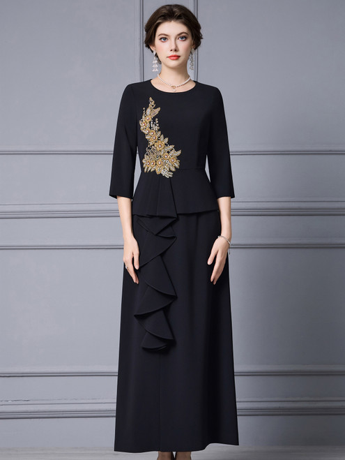 Fairy Tale Black Short Sleeve Beading Mother Of The Bride Dress