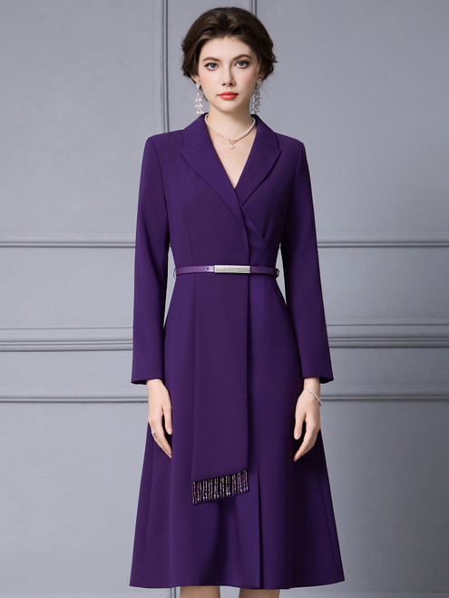 Purple Long Sleeve V-neck Beading Mother Of The Bride Dress