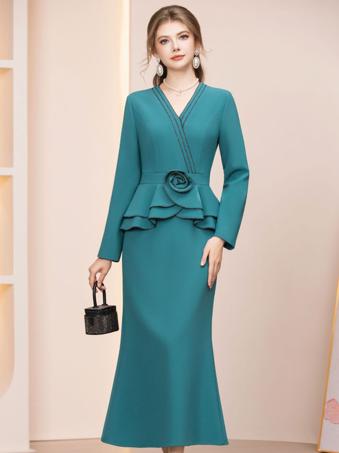 Long Sleeve Beading Mother of the Bride Dress