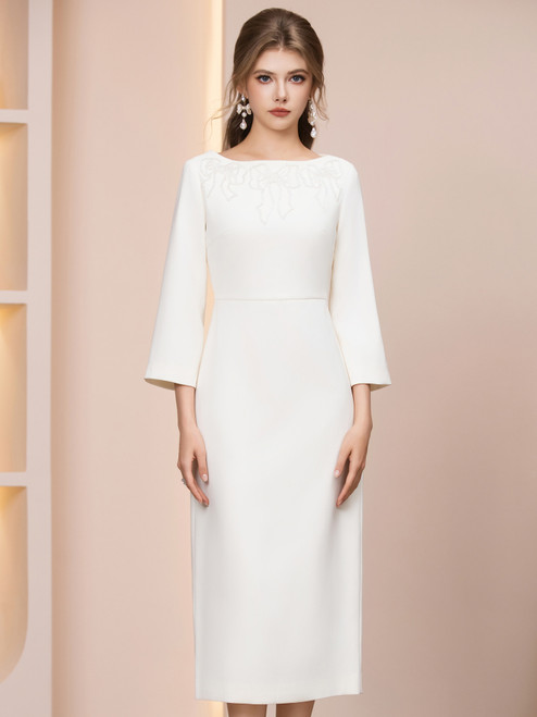 Long Sleeve Beading Bow Mother of the Bride Dress