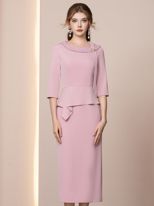 Modest Pink Short Sleeve Mother of the Bride Dress