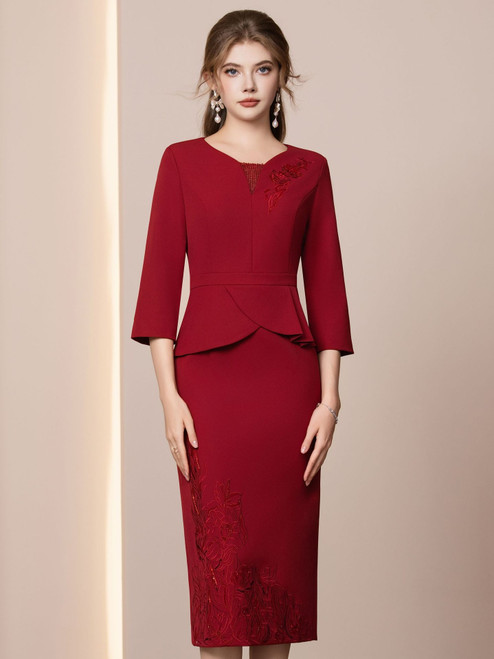 Dazzling Burgundy Short Sleeve Mother of the Bride Dress