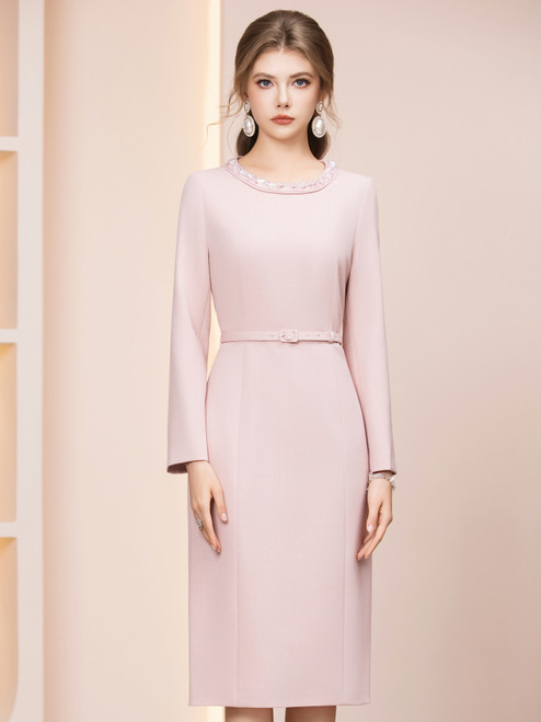 Beautiful Pink Long Sleeve Beading Mother of the Bride Dress