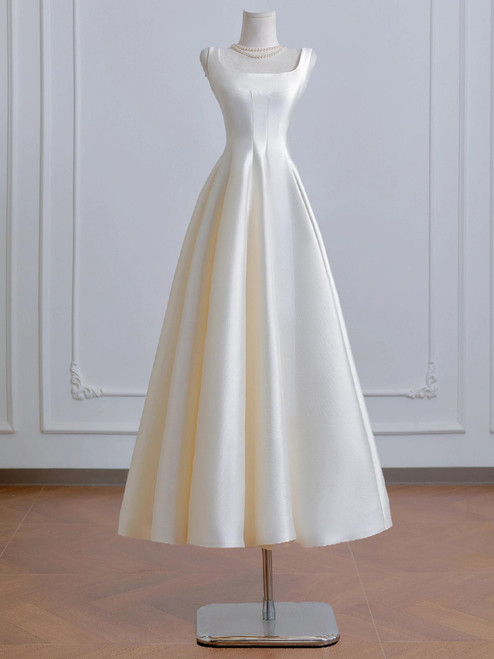 Ivory White Satin Straps Wedding Dress