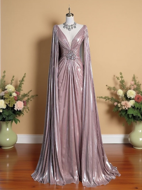 Pink V-neck Backless Crystal Prom Dress