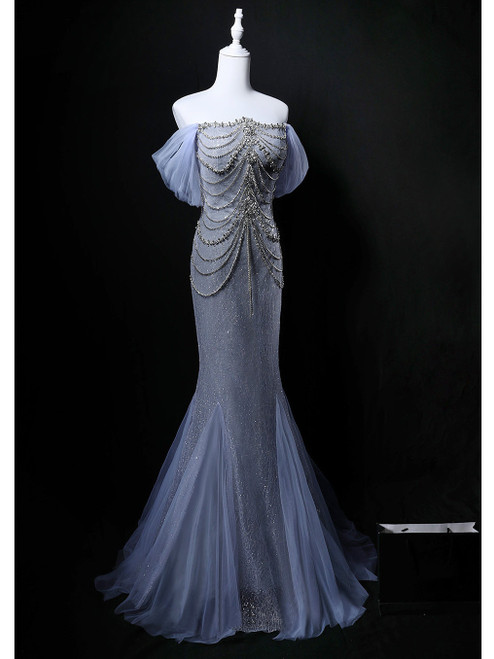 Mermaid Sequins Off the Shoulder Crystal Prom Dress