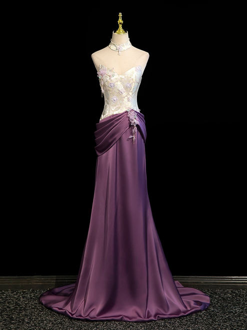 Purple Mermaid Strapless Print Prom Dress