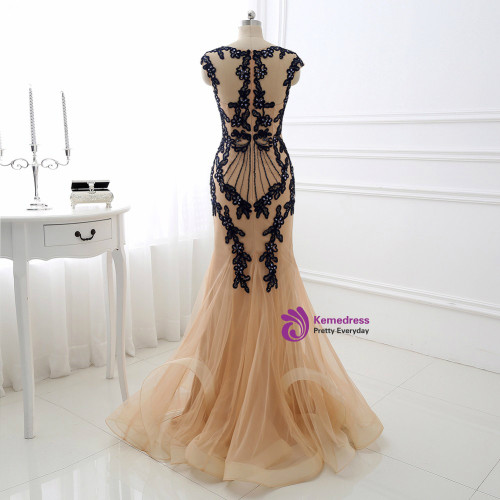 Mermaid V Neck Long Evening Dress Applique Beading Sweep Train Formal Party Gown